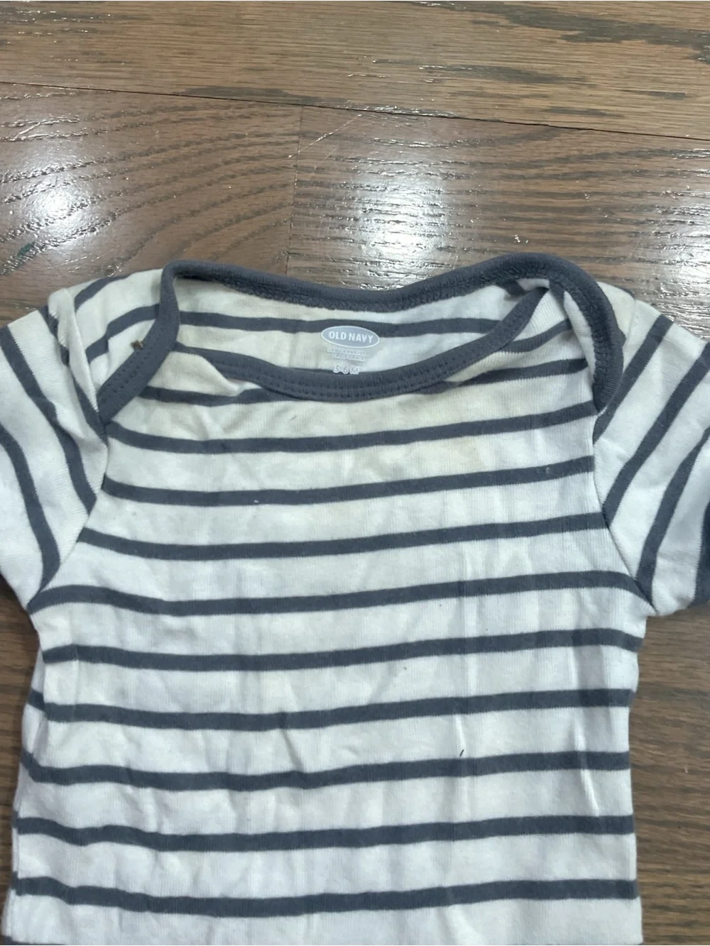 Old Navy Baby White & Navy Striped Short Sleeve One-Piece Size 3–6M